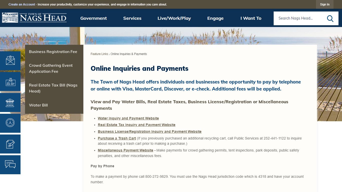 Online Inquiries and Payments | Nags Head, NC